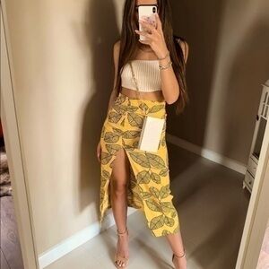 Zara Leaf Print Midi Skirt with Slit